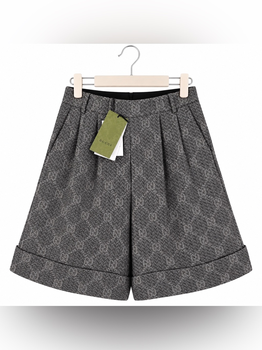 Gucci Gray Patterned Pleated Bermuda Shorts